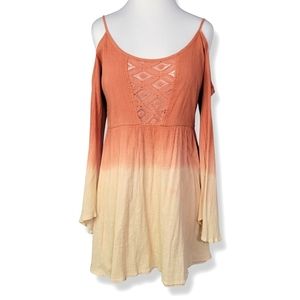 Element Cold Shoulder Boho Ombre Crochet Bell Sleeve Dress Size Medium